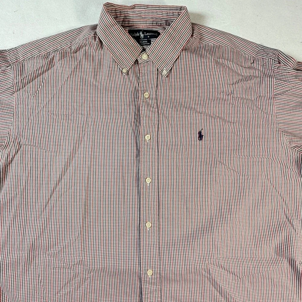 Ralph Lauren Blaire Mens XL Button Down Shirt Long Sleeve Gingham Red Blue Polo - Picture 1 of 5